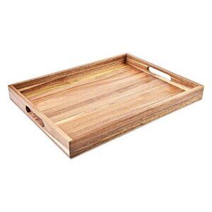 Acacia Wood Serving Tray with Handles 17 Inch Decorative Food Platter